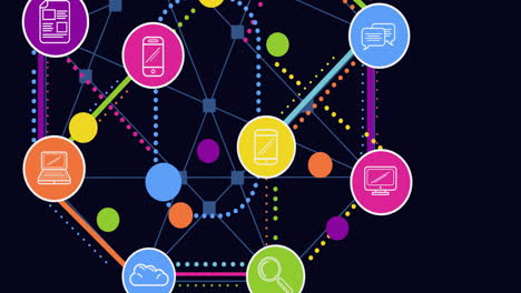 animación de la red de conexiones con iconos digitales