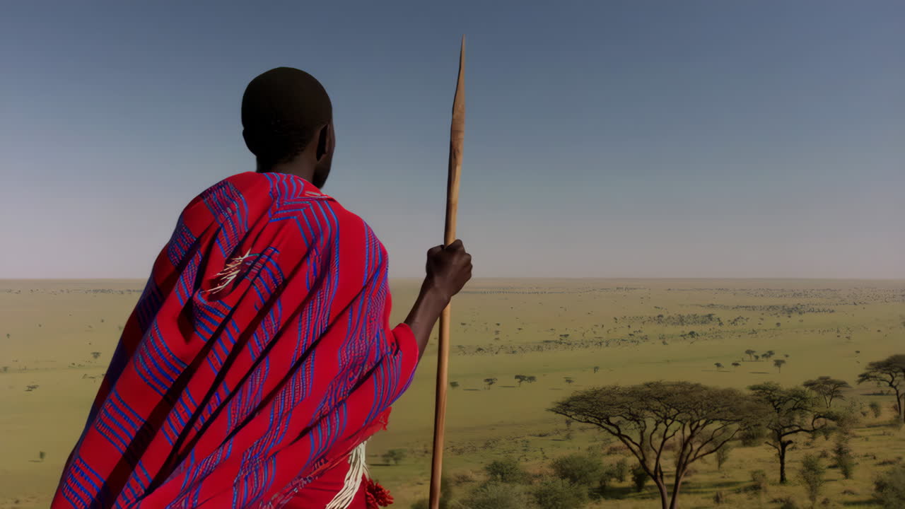Maasai Warrior Gazing Over the African Savanna