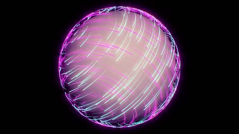 3d glowing neon lines moving around sphere. animation with alpha channel