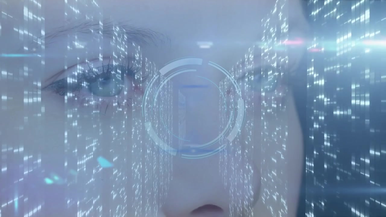 Animation of scope scanning over caucasian woman