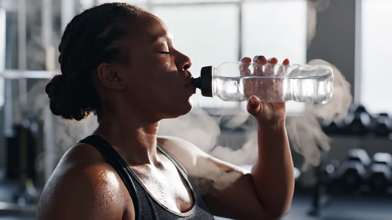 Woman drinking water after workout