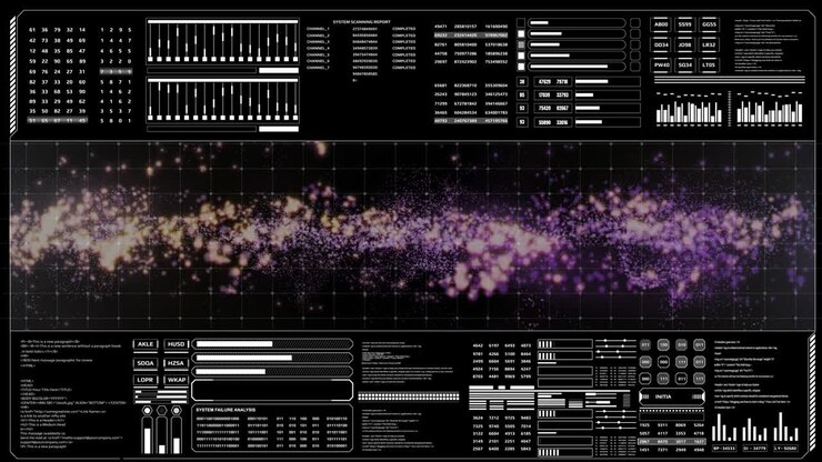 HUD Futuristic Hi Technology Program Data Binary Code Screen Display Elements Background.
