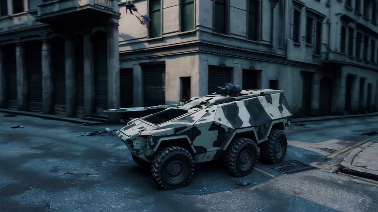 Military Vehicle in a Deserted City