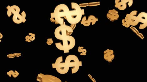3d animation of us dollar bitcoins falling blockchain technology for cryptocurrency on a black