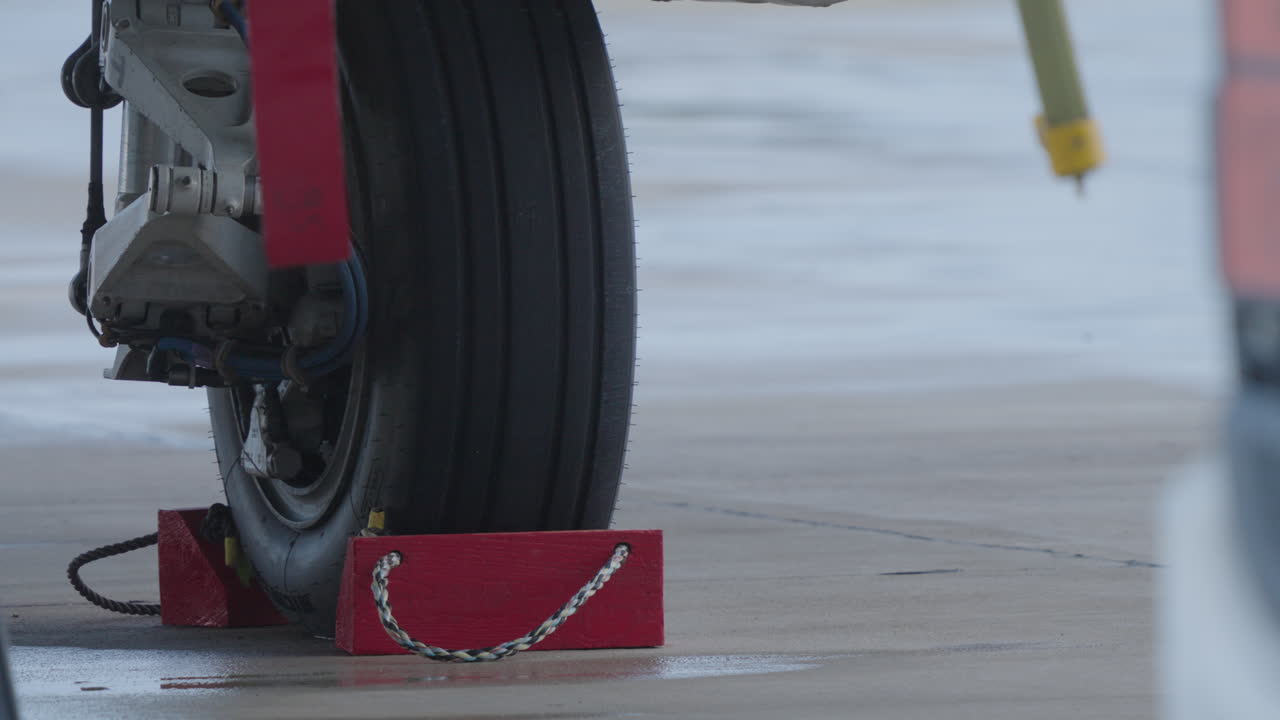 Airplane wheel and chock