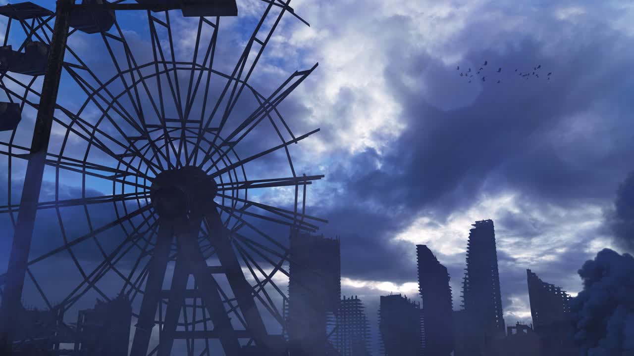 Post-Apocalyptic Cityscape with Ferris Wheel