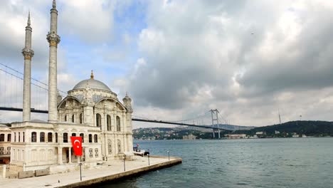 first bosporus bridge and ortakoy mosque in istanbul. the bosphorus bridge, also called the first bosphorus bridge or simply the first bridge (turkish: boäÿazi