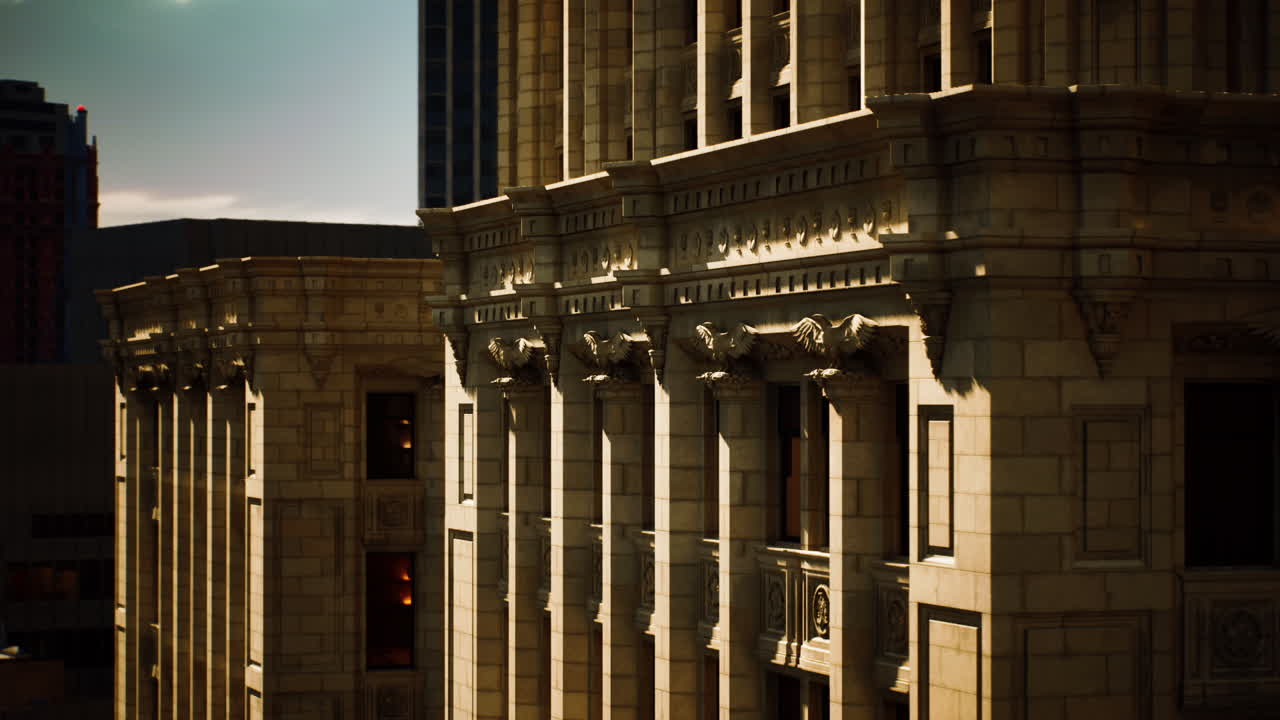 Historic architecture of a classic building under warm evening light