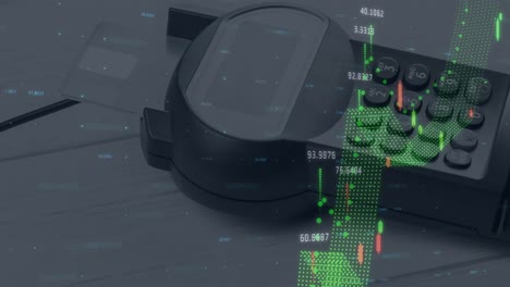 animation of graphs and financial data over payment terminal