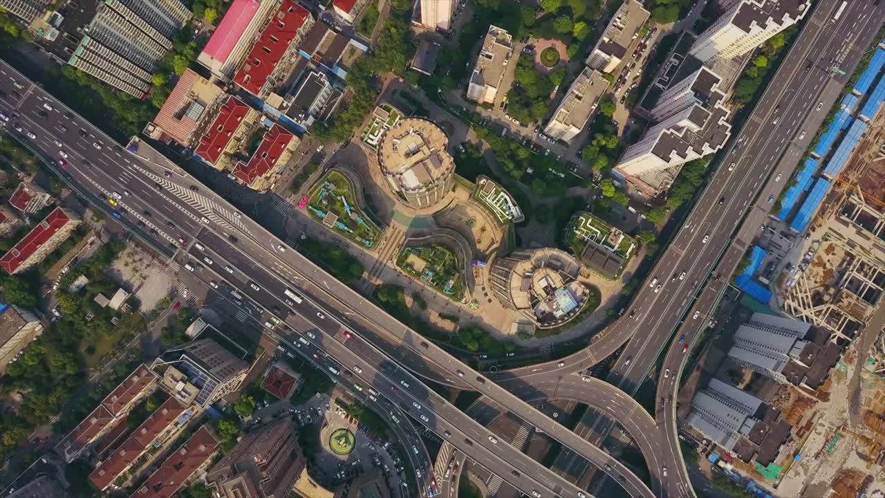 china hora del día paisaje de la ciudad de shanghái tráfico carretera vista aérea superior 4k