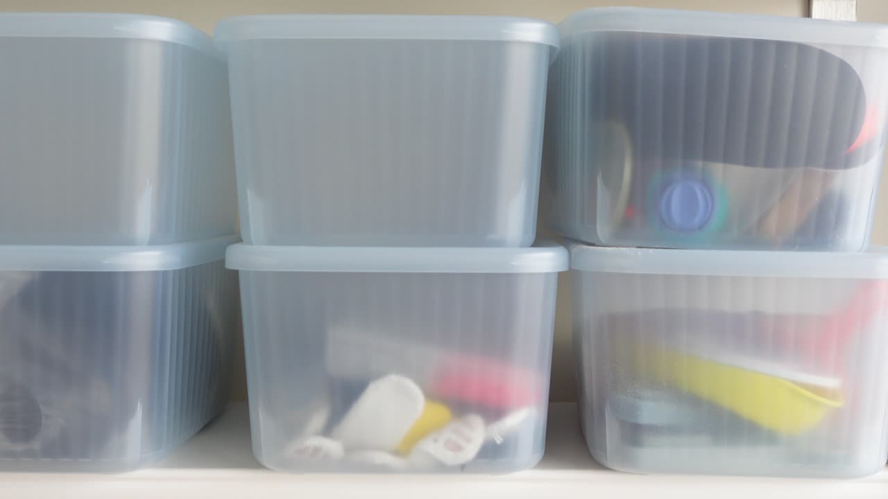 Organized Storage Bins on Shelves