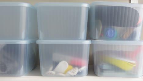 organized storage bins on shelves