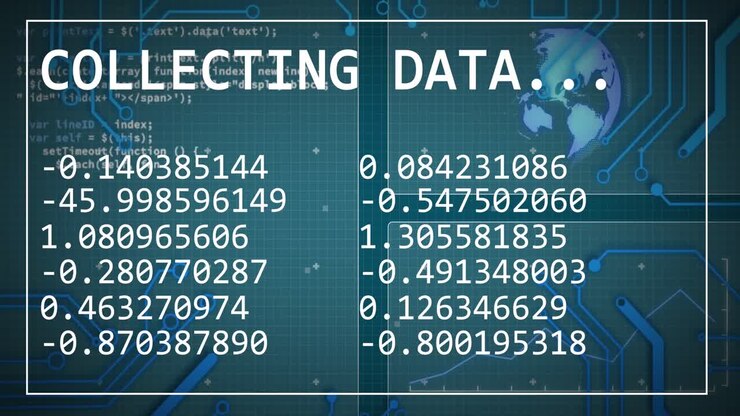 Animation of data processing over globe and blue background
