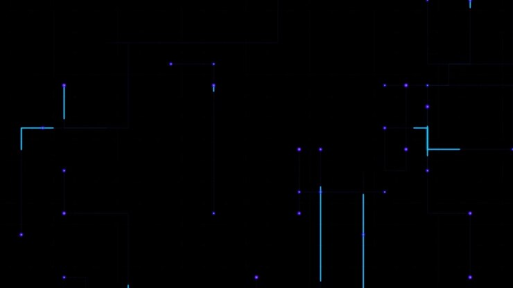 Abstract Digital Network Lines and Nodes Moving on Black Background