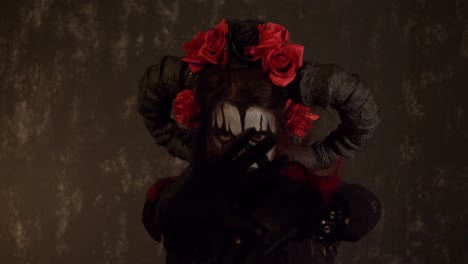 day of the dead calavera woman with red roses and horns halloween costume