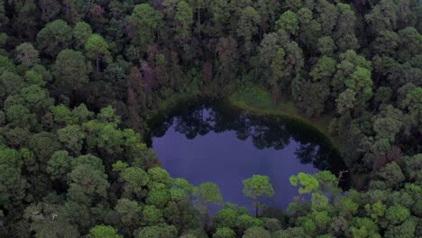 Toma-De-Inclinación-Cinemática-Aérea-De-Un-Pequeño-Lago-Escondido-Mágico,-Parque-Nacional-Montebello,-Chiapas