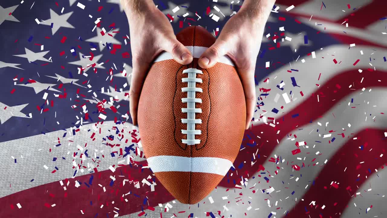 럭비 공을 들고 있는 럭비 선수의 디지털 애니메이션 4k