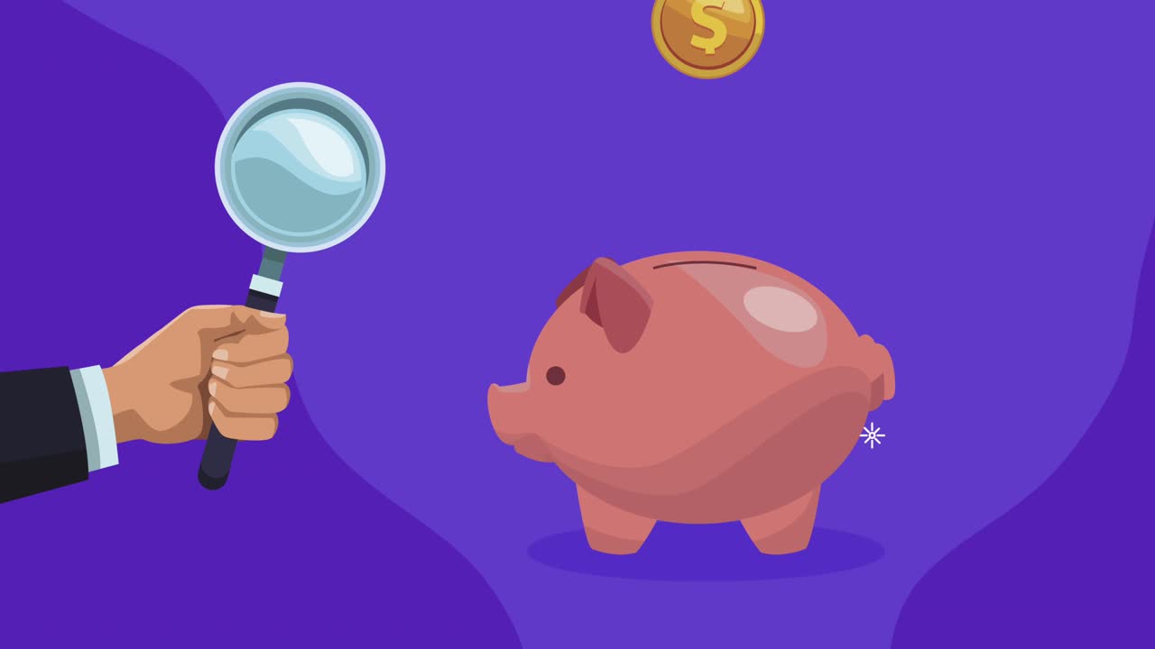 coins money dollars and piggy animation