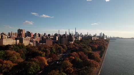 aerial view of new york city skyline in autumn
