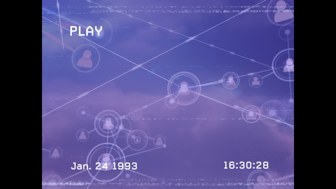 구름과 파란색 배경 위의 데이터 처리의 애니메이션