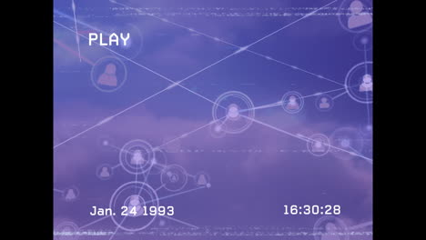 animation of data processing over clouds and blue background