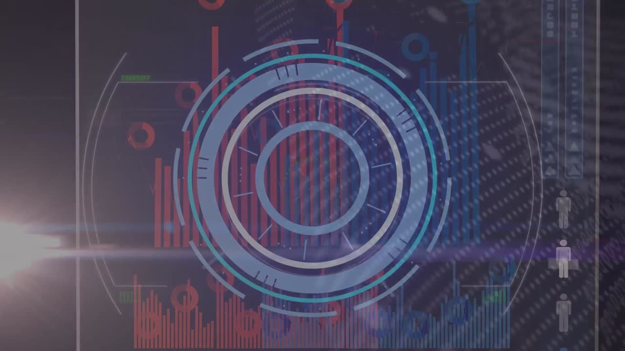 Animation of data processing over scope scanning on black background