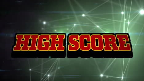 animation of high score text with light beam, speech bubble, connecting dots on video game interface