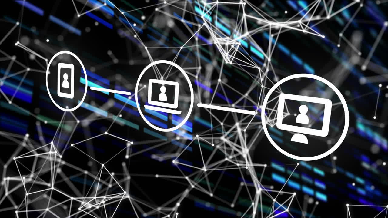 Network of digital icons against network of connections