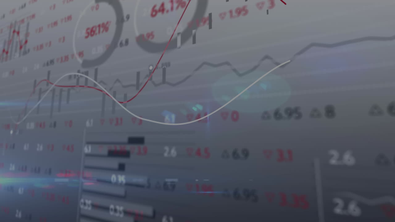 Animation of statistics and financial data processing on white background