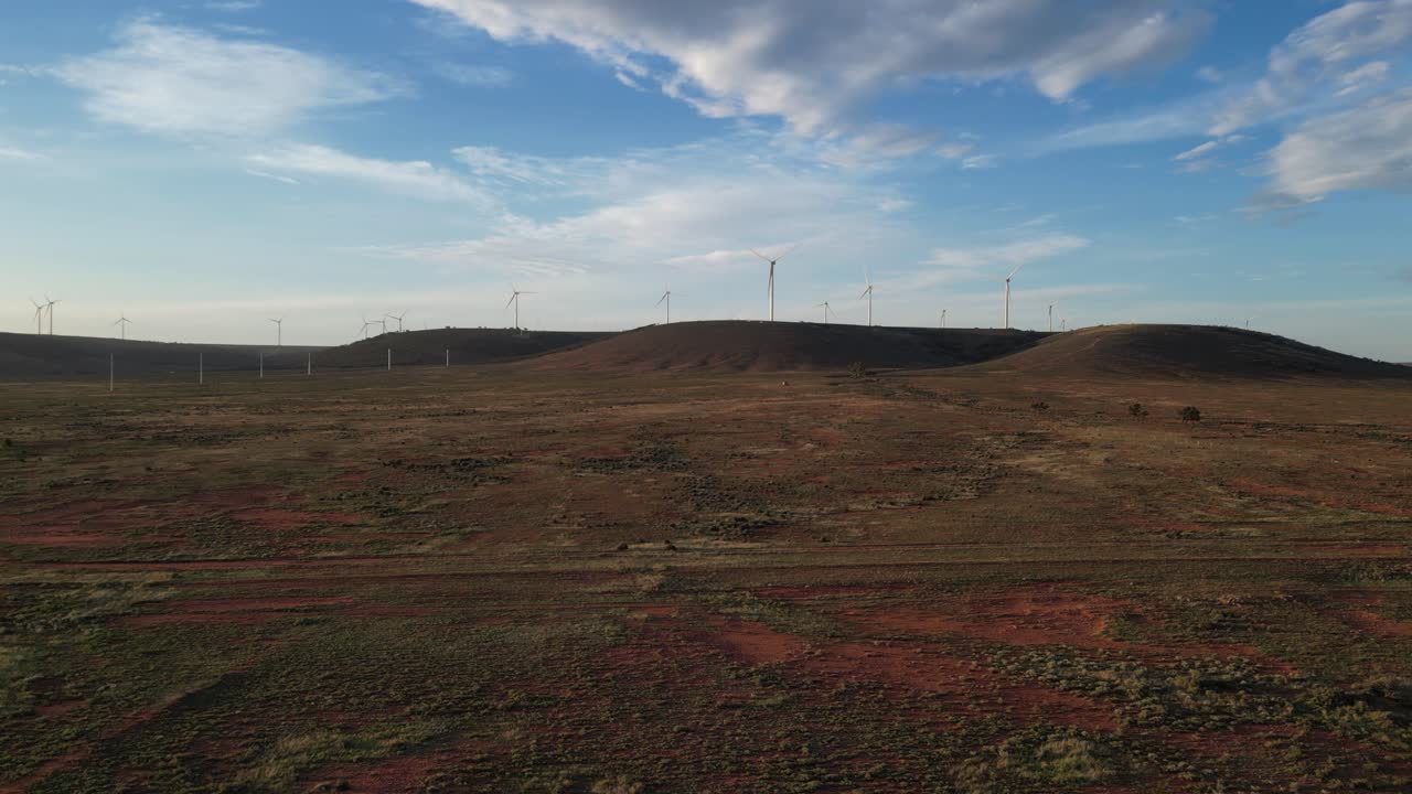 Aerial View of a Wind Farm in a Desert Landscape
