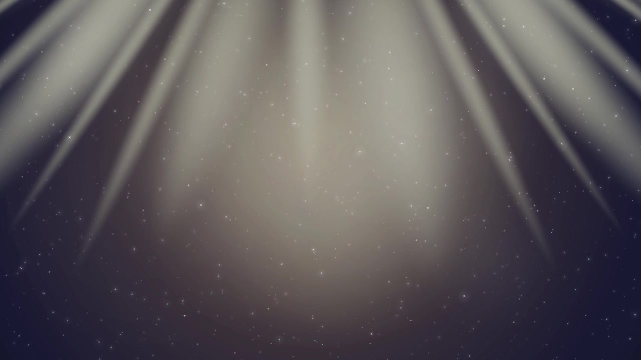 Soft light beams shine downward through drifting star particles against a dark night sky background.