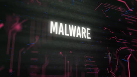 Malware-Warntextanimation-über-Digitalem-Hintergrund-Mit-Blauen-Partikeln