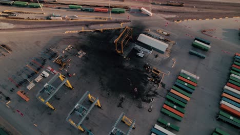 aerial after container handlers acident, intermodal terminal rail road