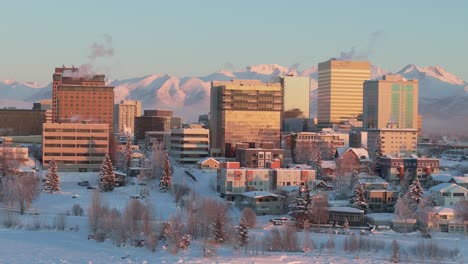 anchorage alaska city skyline and mountains in background united states