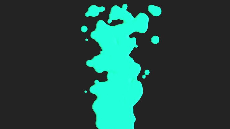 Liquido astratto verde e macchie di schizzi su gradiente nero
