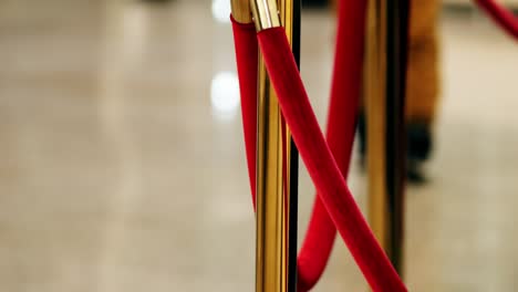 velvet red luxury ropes closed at valuable exhibit in museum or vip zone concert