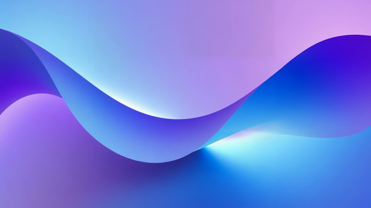 Loop starting ribbon waves shifting overlapping on pastel gradient, making soft glow for wallpaper