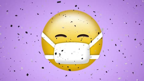 Animation-of-emoji-icon-with-face-mask-on-purple-background