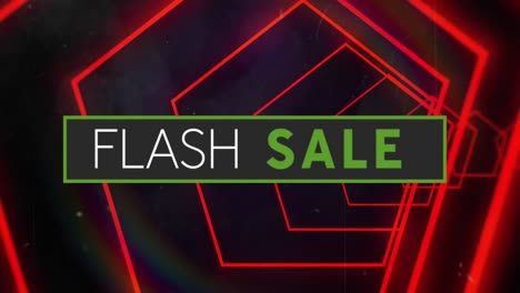 Animation-Von-Flash-Sale-Und-Neon-Sechsecken-Auf-Schwarzem-Hintergrund