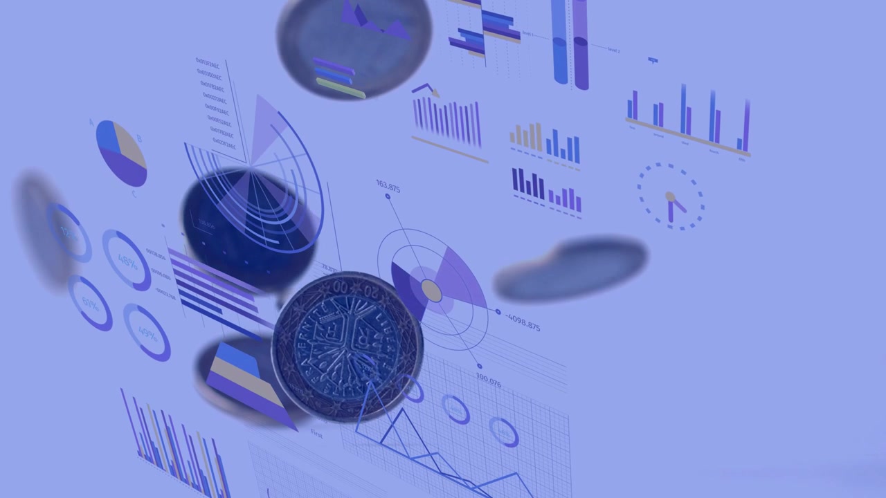 Dark coin entering top-left starting tumbling coins across panel tracking data flow