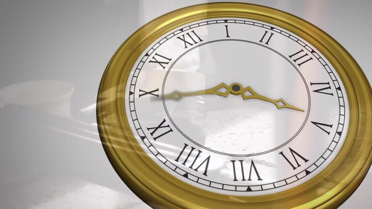 Animation of clock with roman numerals moving over clock mechanism ...