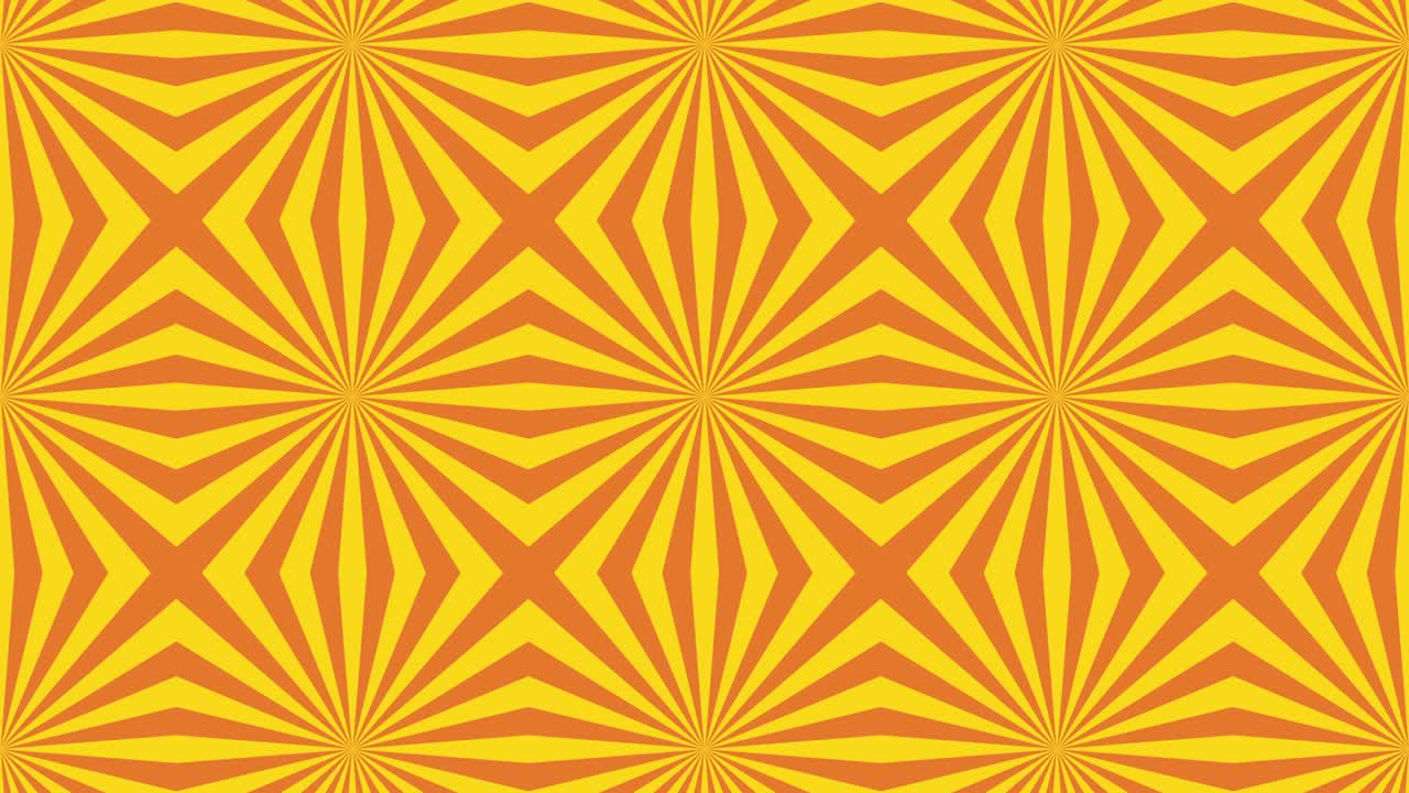 Geometric mosaic with yellow radial lines rotates on an orange background. Minimal seamless retro pop art animation
