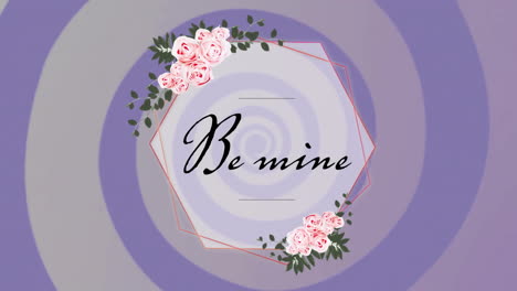 Animation-Des-Textes-„Be-Mine“-In-Sechseckformen-Mit-Floralen-Mustern-Auf-Grauen-Und-Blauen-Spiralmustern