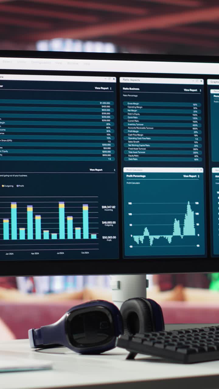 Vertical Video Empty modern desktop ready for business development work with infographics