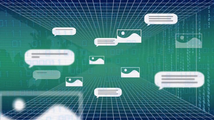 Animation of ai text and icon, data processing over grid