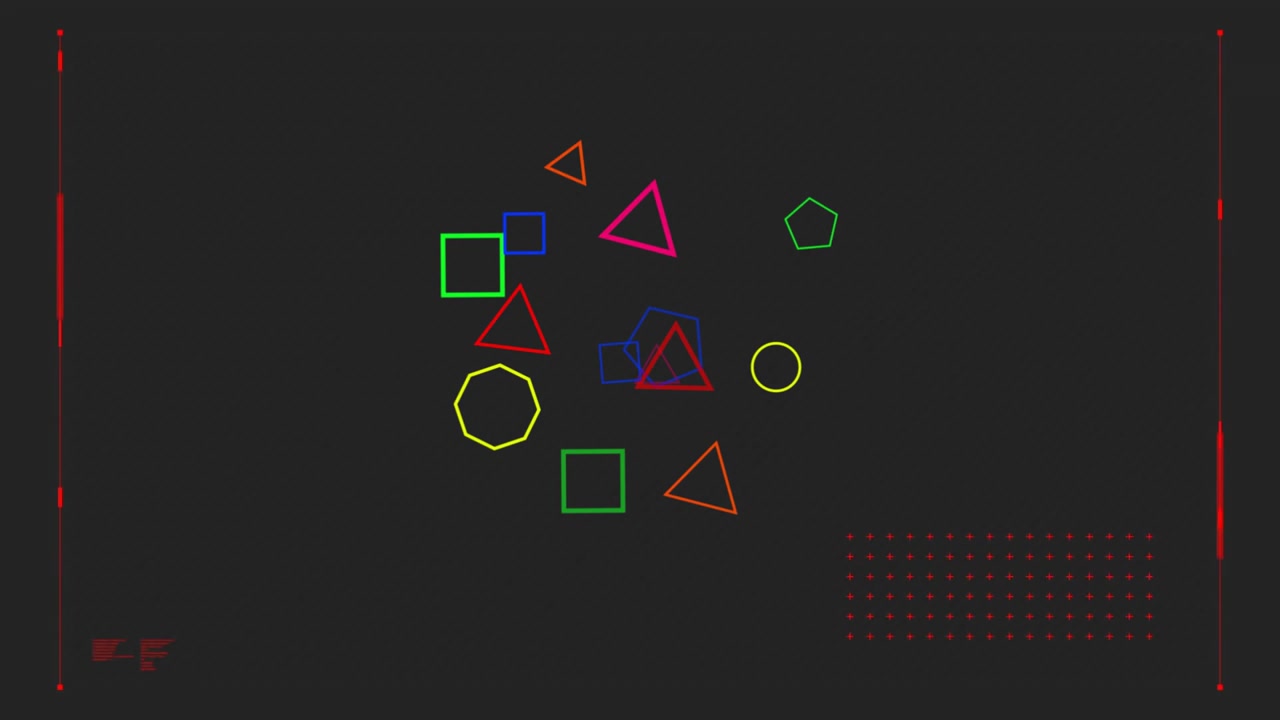 Red geometric lines and dotted patterns on black background in animation design