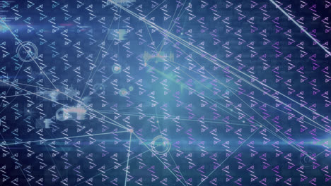 Animation-of-network-of-connections-with-icons-over-pattern-and-data-processing