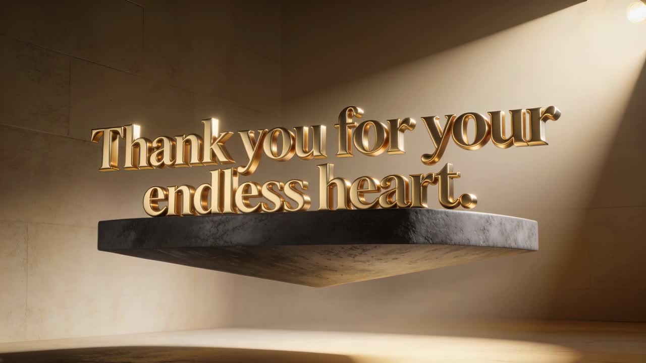 3D gold text and platform rising, settling as spotlight intensifying, casting highlights for design
