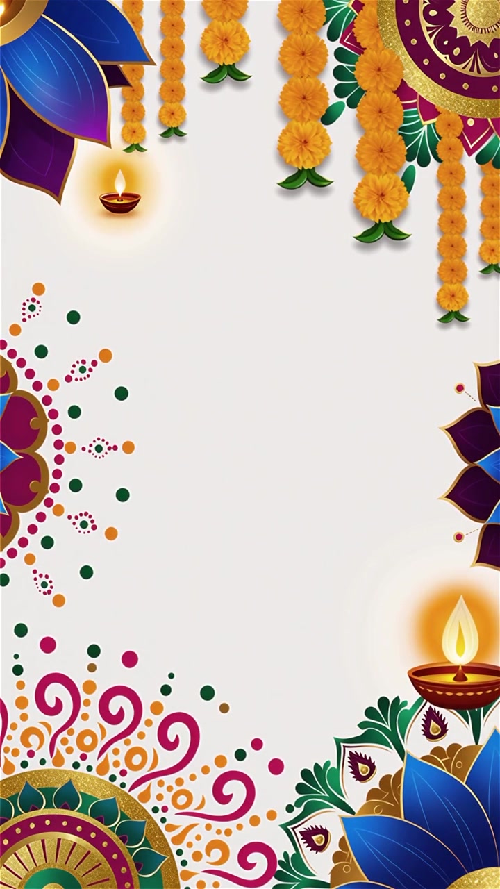 Sfondo Diwali con Diyas luminosi, Rangoli e fiori di loto