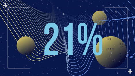 14% text animation over abstract wavy lines and spheres on dark background